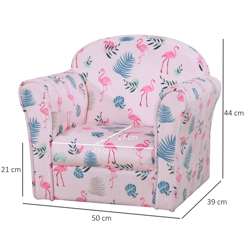 HOMCOM Sillón Infantil Bonito Mini Sofá para Niños Mayores de 12 Meses Ergonómico Patas Antideslizantes Asiento Acolchado Grueso 50x39x44 cm Rosa
