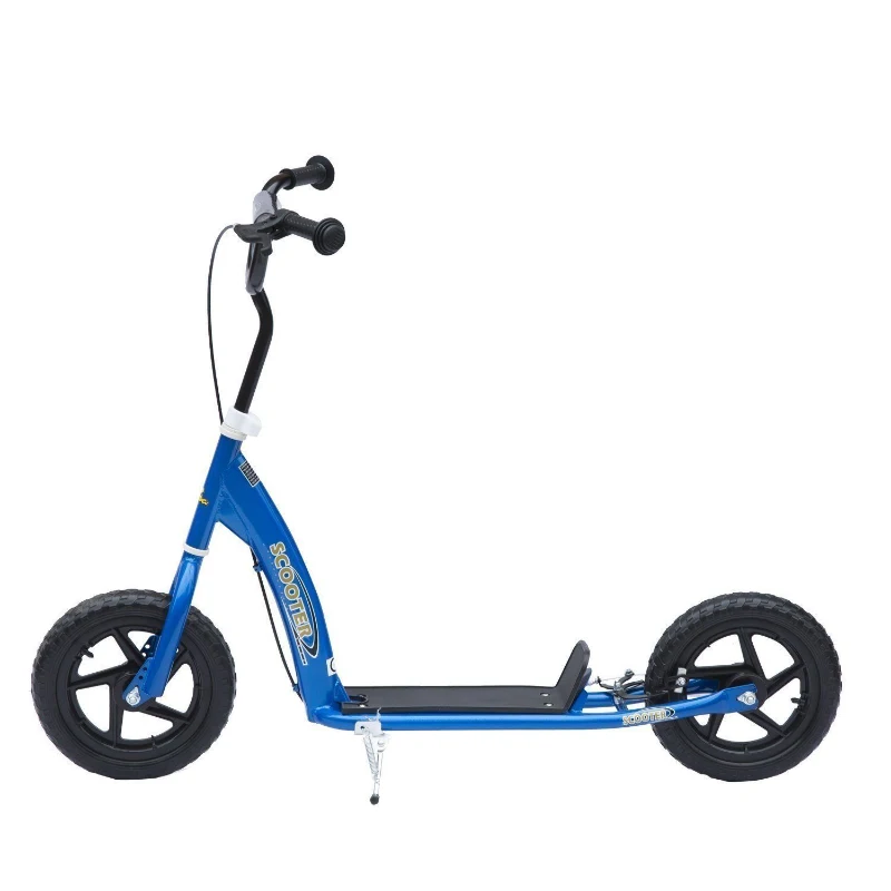 HOMCOM Patinete Scooter 2 Ruedas 12 Pulgadas Monopatín para Niños y Adultos Manillar Ajustable con Freno y Caballete Carga 50 kg 120x52x80-88cm Acero