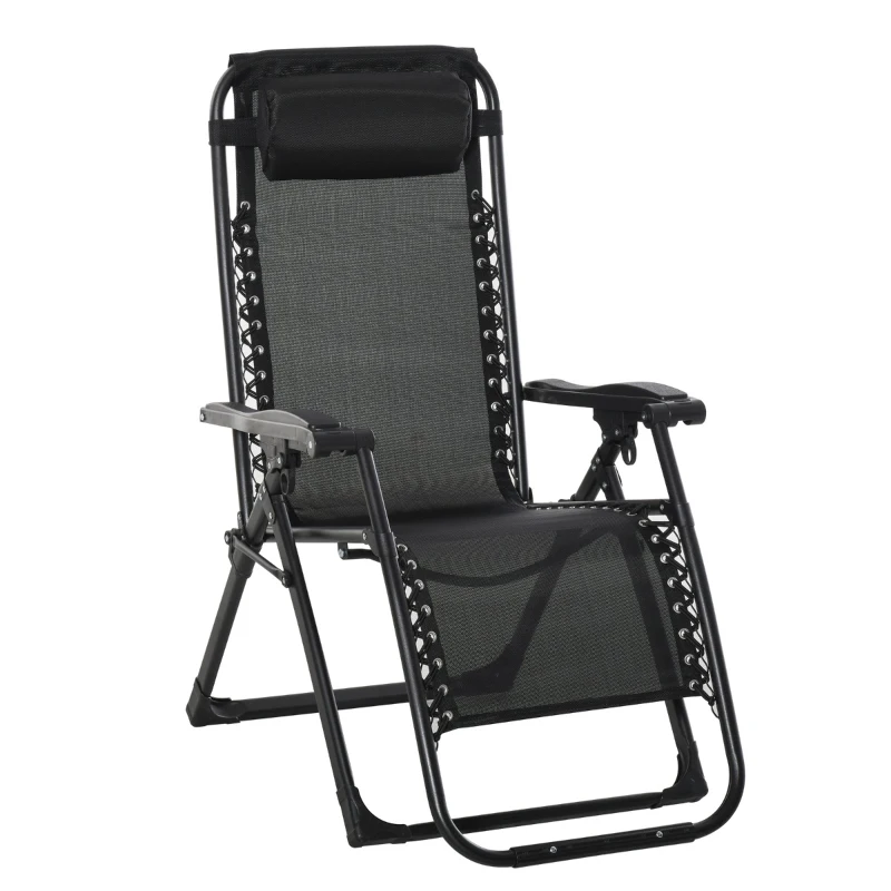 Outsunny Tumbona Plegable Silla Reclinable con Cojín Extraíble Acolchado de Texteline para Patio Playa Jardín Carga 120 kg 90x65x110 cm Gris