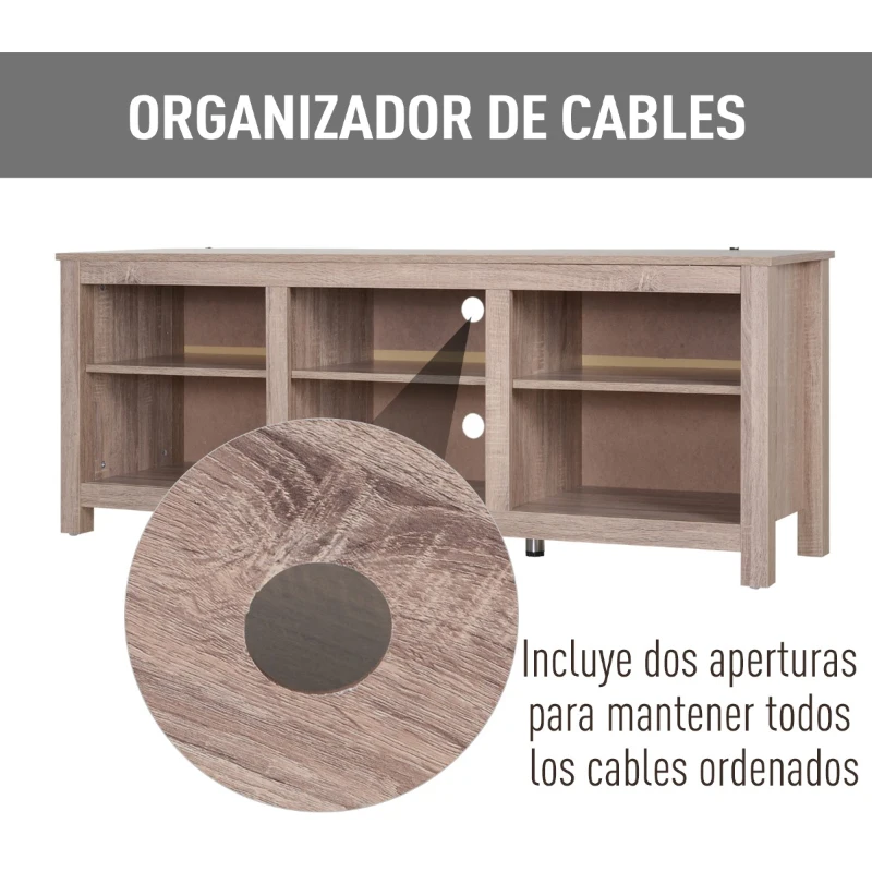 HOMCOM Mesa Soporte TV Multimedia Mueble TV Estantería Multiusos de Salón Comedor Mesa para TV con 3 Estantes Ajustables 160x40x61cm Carga 70kg Madera