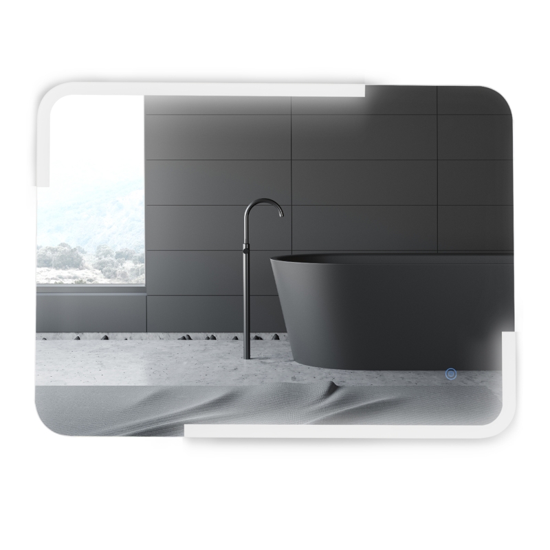 kleankin Espejo de Baño con Iluminación LED de Bajo Consumo Espejo de Pared con Botón Sensible al Tacto Impermeable 80x60x4 cm Plata