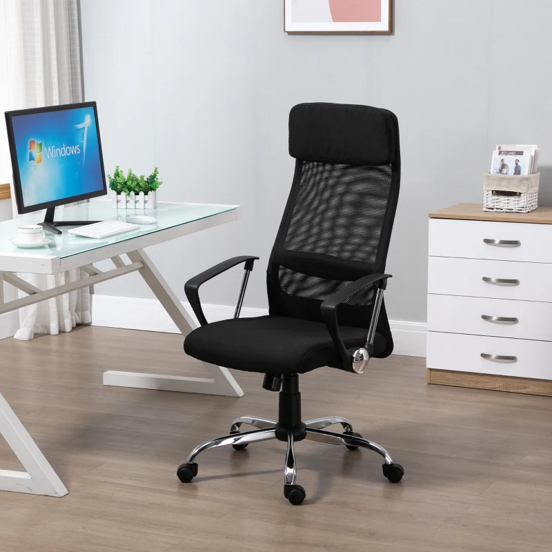 Vinsetto Silla de Oficina Ergonómica Silla de Escritorio Basculante Giratoria con Altura Ajustable del Asiento para Hogar Oficina 62x62x118-128 cm Negro