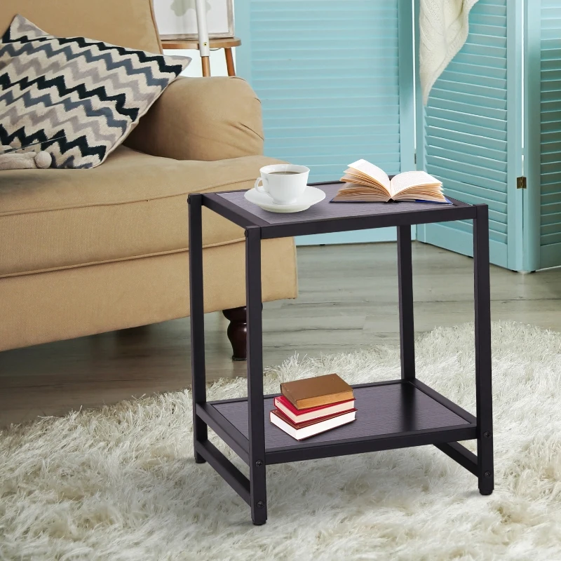 HOMCOM Mesa Auxiliar para Salón con 2 estantes de Madera 38x38x45,7cm Color Negro Estructura Metal…