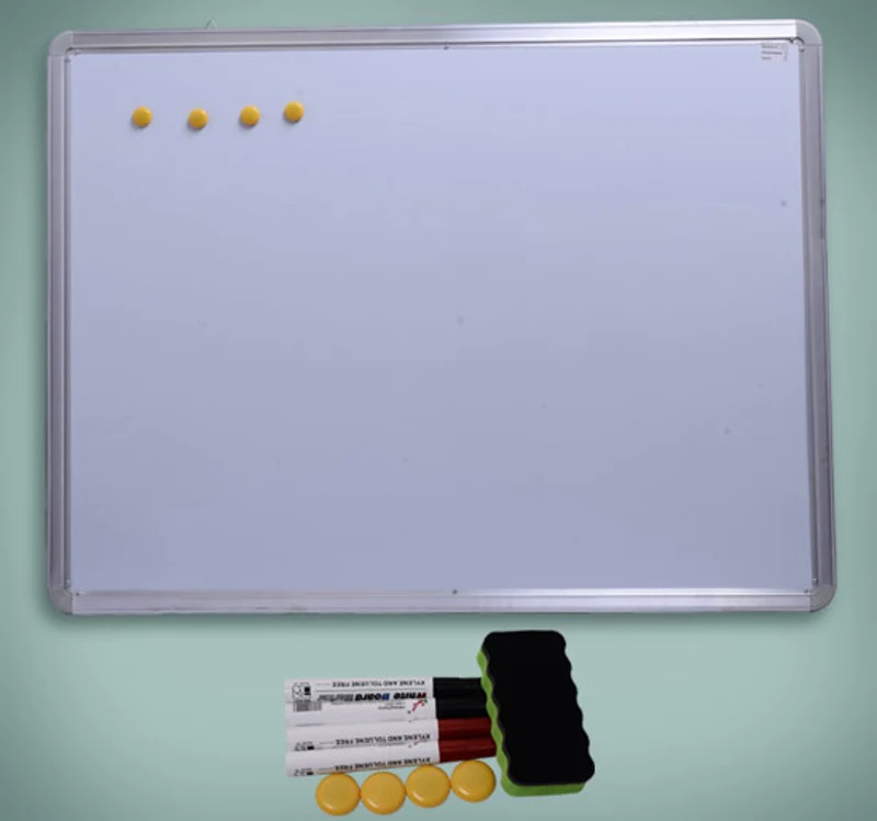 Pizarra Magnética Blanca con 10 Imanes, 1 Borrador y 4 Rotuladores - Blanca - 120x90cm