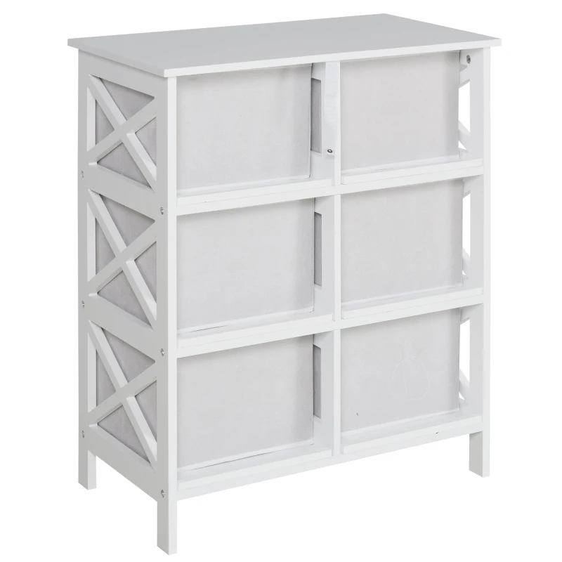 HOMCOM Armario de Almacenje Organizador de 6 Cajones con Marco X en Ambos Lados Diseño Simple Ligero 64,5x37,5x76 cm Blanco