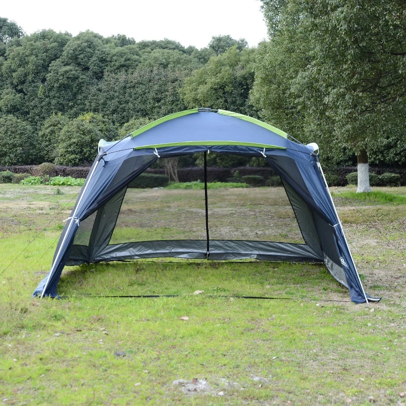 Outsunny Carpa tipo Avancé Plegable para Camping - Azul Oscuro - Tela Oxford 210D - 365x365x220cm