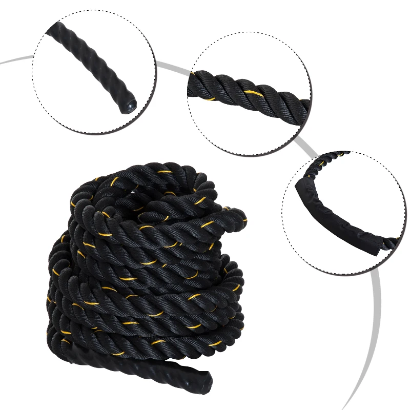 HOMCOM Cuerda de Batalla Ø38 mm Longitud 12 m Battle Rope Formación Battling Power Cuerda Ejercicio Fitness Deporte Poliéster Ultra Resistente Negro