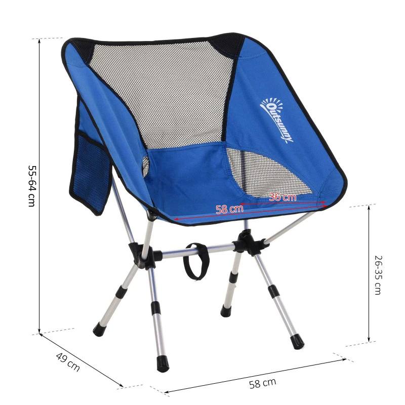Silla de Camping Plegable con Bolsa de Transporte Altura Ajustable Ligera Sporta hasta 120kg Aluminio y Poliéster 58x49x55-64 cm Azul