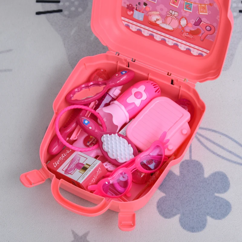 HOMCOM Maletín de Belleza para Niñas de +3 Años Juguete de Peluquería Diseño 3 en 1 Mochila Bolso Mesa con Espacio de Almacenaje 30x28x30 cm Rosa