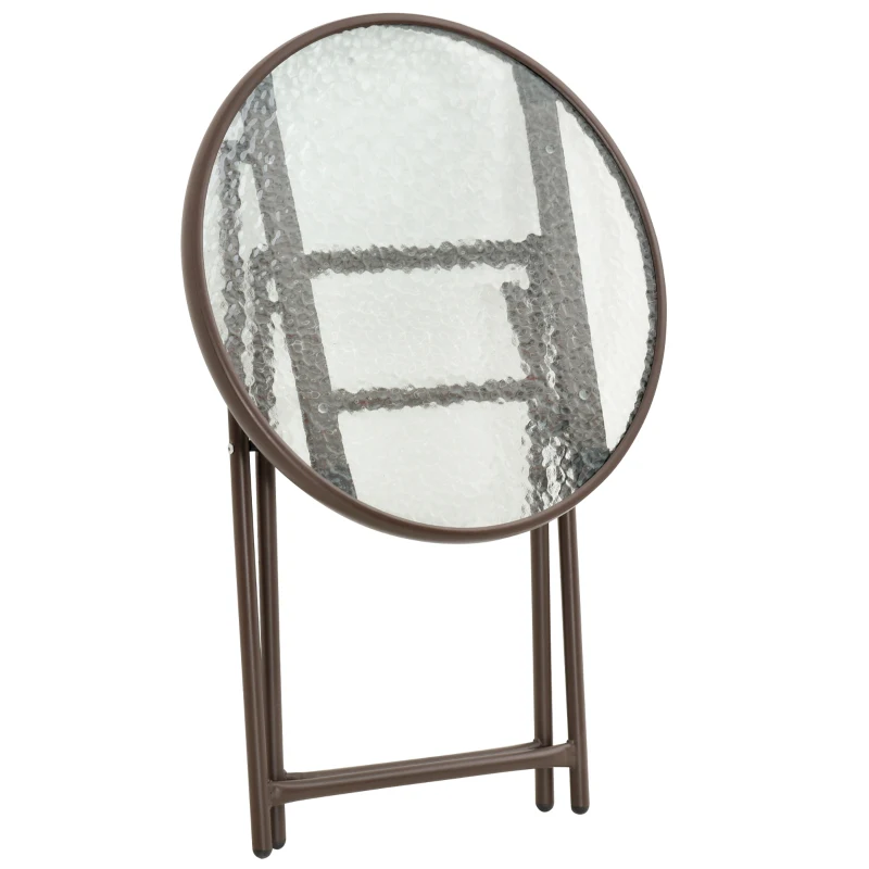 Outsunny Conjunto de Muebles de Jardín 3 Piezas Ratán Plegable Set de 2 Sillas 58x54x73 cm 1 Mesa Ø60x70 cm para Balcón Terraza Patio Marco Acero Marrón