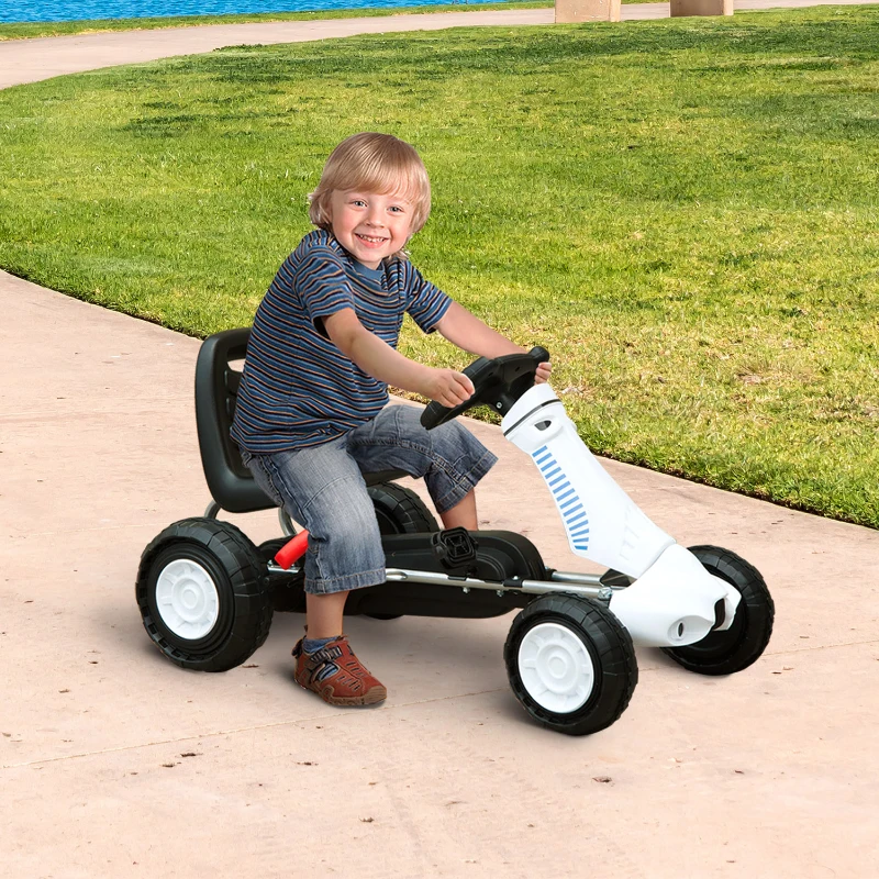 Homcom Pedal Go Kart W/Rubber Wheels-White/Black