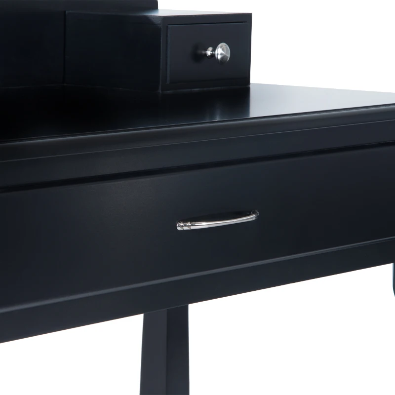 HOMCOM Tocador + 1 Taburete y Espejo Mesa Maquillaje 3 Cajones Negro Mesa MDF NUEVO