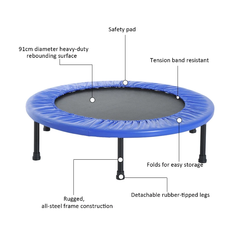 HOMCOM 3.3ft 101.5cm Mini Trampoline-Black/Blue