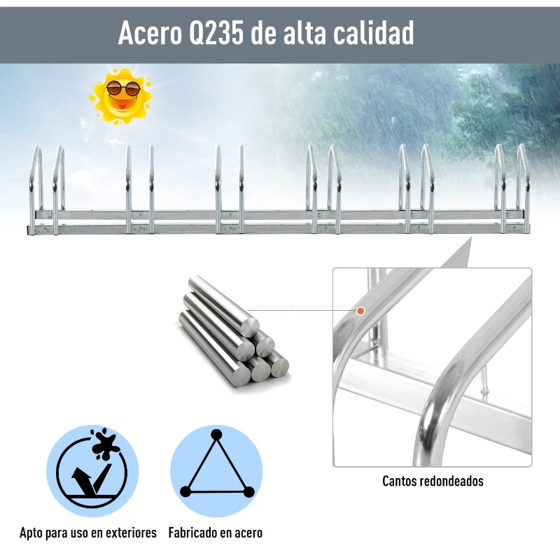 HOMCOM Soporte para Aparcar 6 Bicicletas Aparcamiento 6 Bicicletas para Suelo y Pared Garaje Almacenamiento Acero 179x33x27 cm Plata