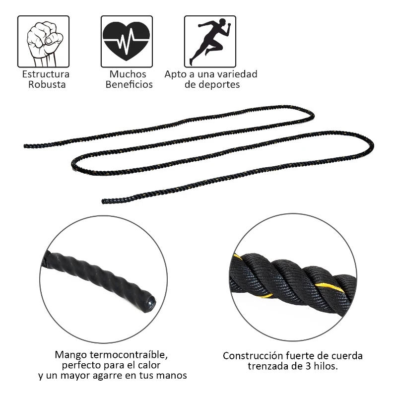 HOMCOM Cuerda de Batalla Ø38 mm Longitud 12 m Battle Rope Formación Battling Power Cuerda Ejercicio Fitness Deporte Poliéster Ultra Resistente Negro
