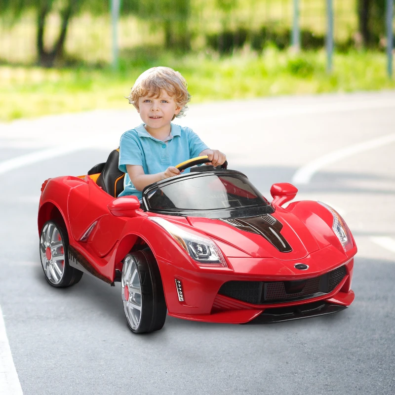 HOMCOM Coche Electrico de Bateria 12V para Niños Infantil Deportivo 130x71x52cm 3-8 Años Musica MP3 (Rojo)