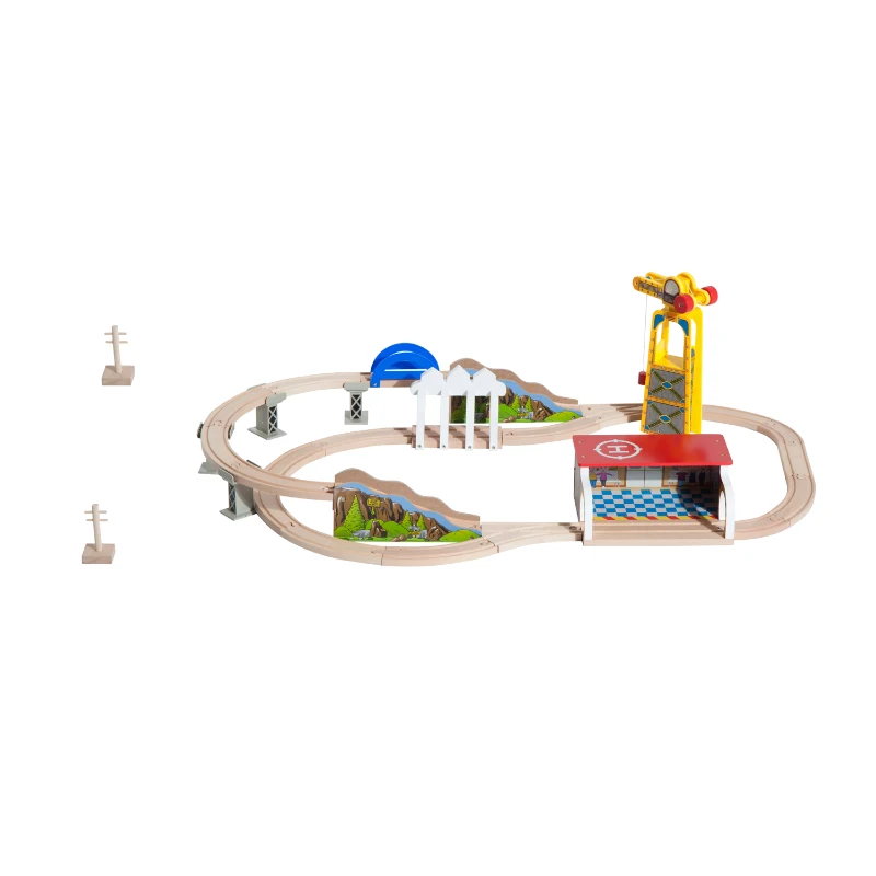 HOMCOM Set Completo de 82 Piezas Juego de Tren con Circuito de Vía + Mesa de Madera para Niños Juguete Educativo Infantil para Actividad Interior con Certificación EN71-1-2-3