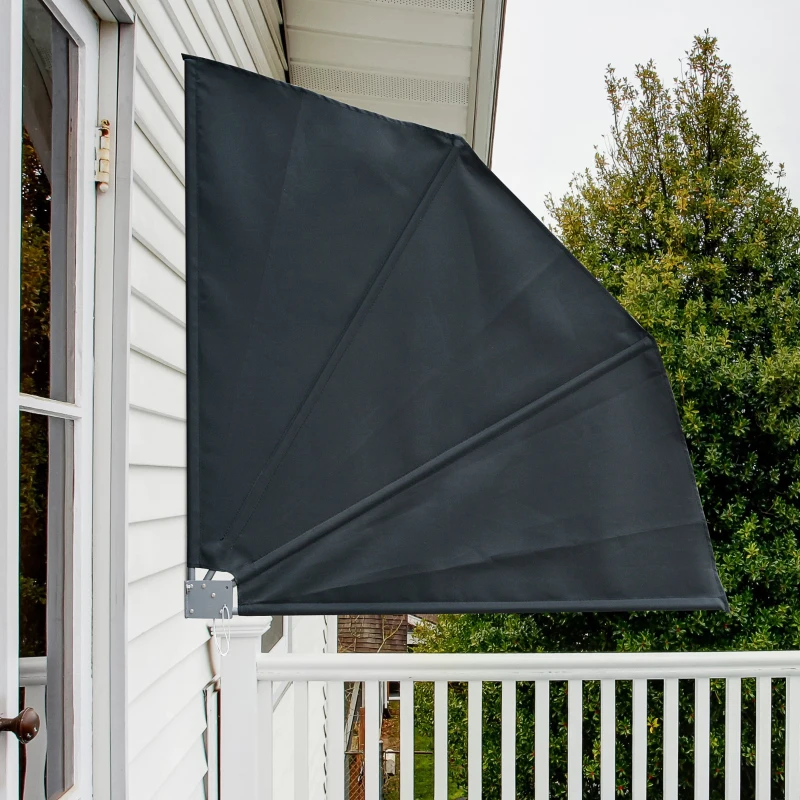 Outsunny Toldo Lateral Plegable de Balcón 120x120 cm en Forma de Abanico Aluminio con Soporte de Pared para Suelo Terraza Patio Gris Oscuro