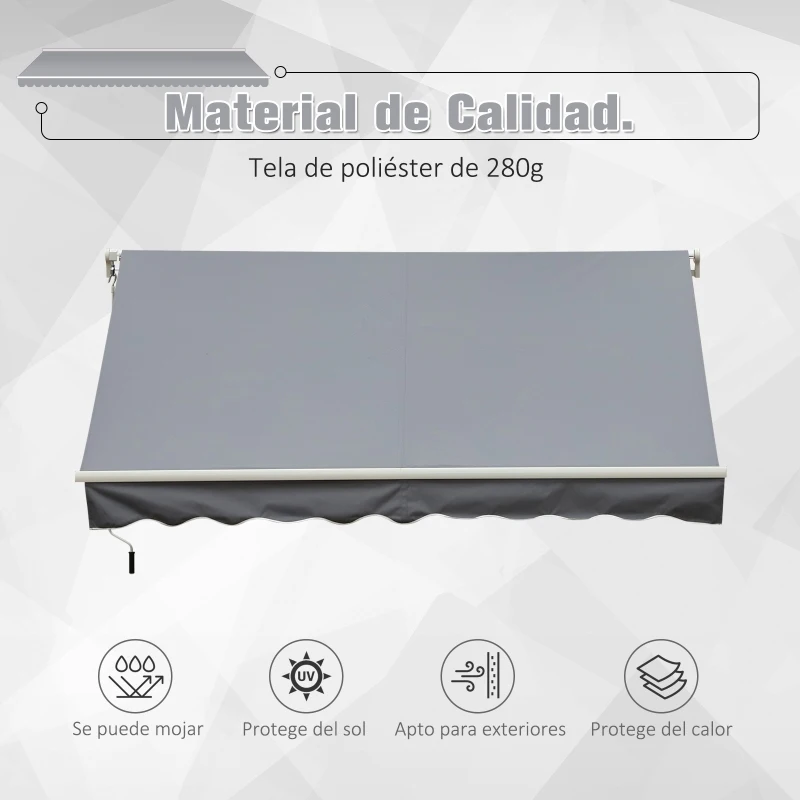 Outsunny Toldo Terraza 2,95x2,45m Balcón Patio Toldo Manual Plegable de Aluminio con Manivela Impermeable Protección Solar UV para Jardín Exterior Aluminio Acero Tela de Poliéster Color Gris