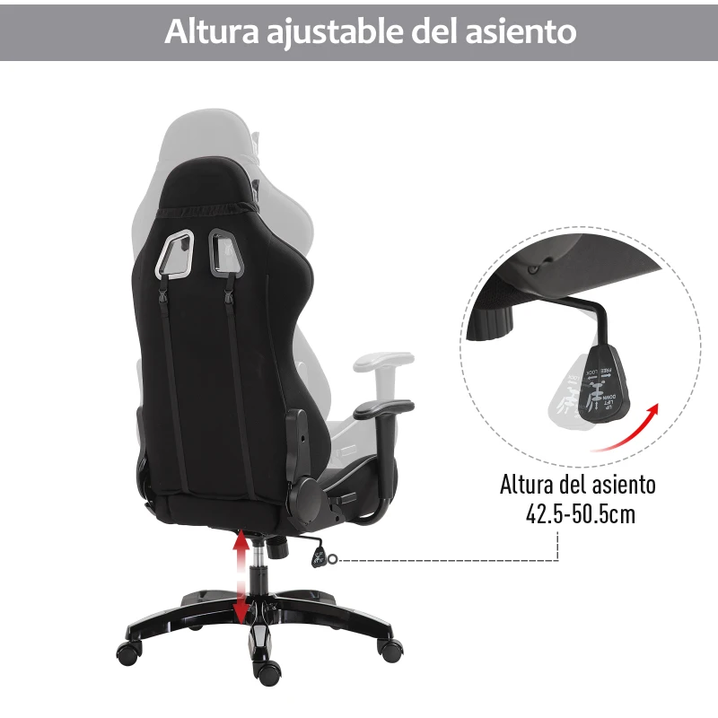 Vinsetto Silla Gaming de Ordenador Silla Gamer Profesional Ergonómica de Oficina Reclinable Altura Inclinación Ajustable 64x70x120-127cm Gris PU