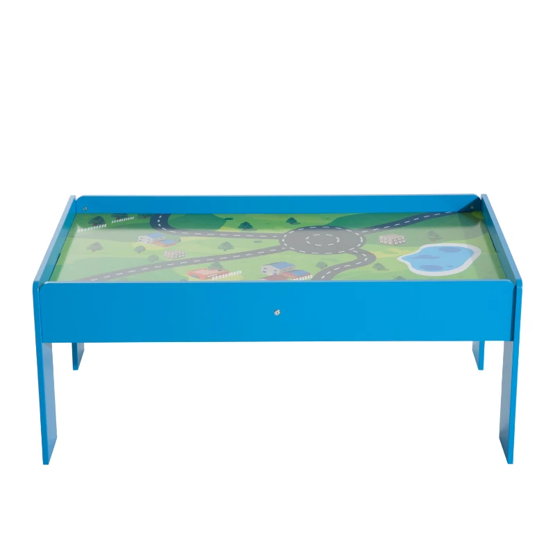 HOMCOM Set Completo de 82 Piezas Juego de Tren con Circuito de Vía + Mesa de Madera para Niños Juguete Educativo Infantil para Actividad Interior con Certificación EN71-1-2-3