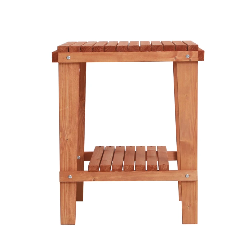 Outsunny Mesa Auxiliar para Jardín con 2 estantes de Madera Mesitas de Café Mesa Lateral para Sofá Salón Dormitorio 50x50x60 cm