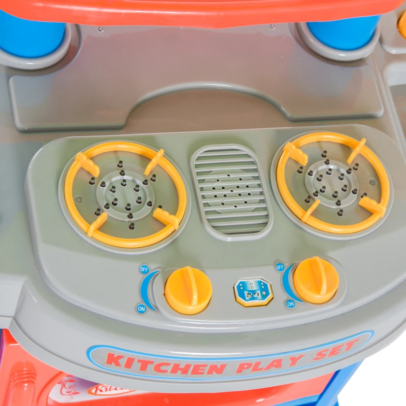 HOMCOM Cocina de Juguete Cocinita con Luz Sonido y 12 Accesorios Juego para Cocinar para Niños +3 Años 46x30x67cm PP