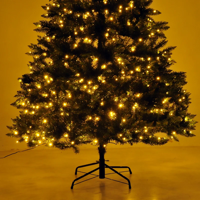 HOMCOM Árbol de Navidad Grande Artificial Árbol 200cm + Soporte 1880 Ramas 650 Luces LED con Color Blanca Cálida Verde PVC
