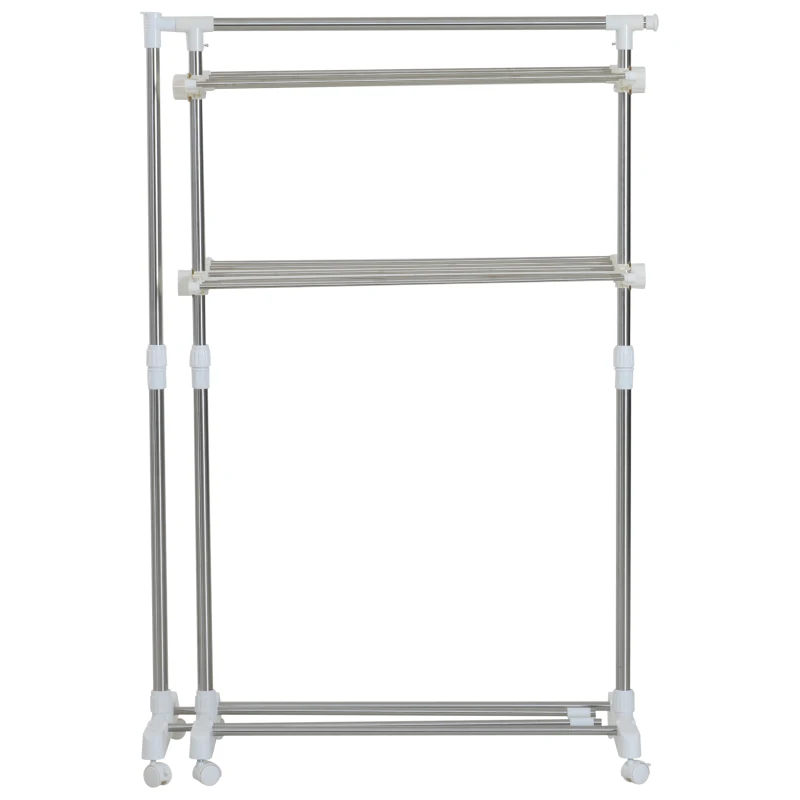 HOMCOM Perchero Burro Ajustable de Ropa Perchero Multiuso con Ruedas y Frenos Tendedero para Secado de Ropa Tubos de Acero Inoxidable 172x55x158cm