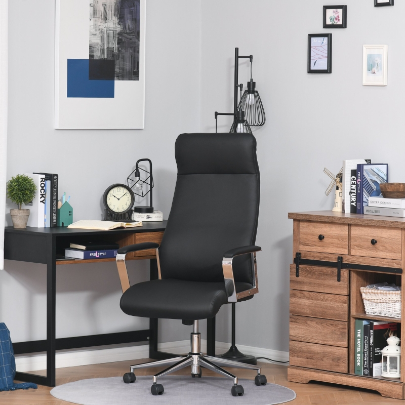 Vinsetto Silla de Oficina Ergonómica Giratoria Basculante Ajustable en Altura con Reposabrazos y Respaldo Alto Ruedas para Oficina Hogar 63x64x118,5-128 cm Negro