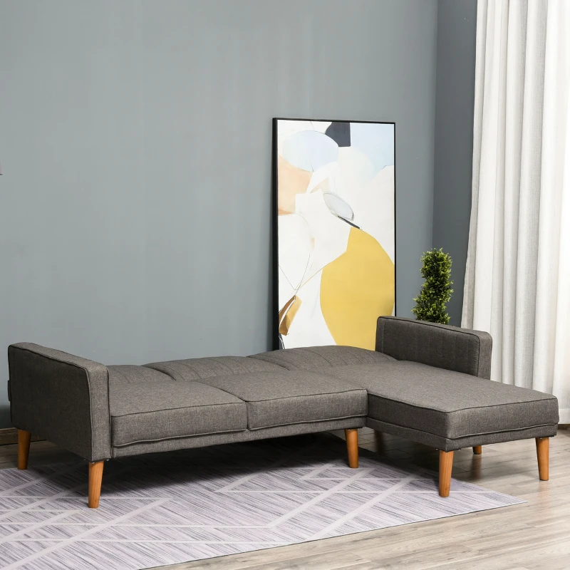 HOMCOM Sofá Cama en Forma de L Tapizada con Chaise Longue Derecho y Respaldos Ajustables por Separado en 3 Posiciones 216x139x80 cm Gris