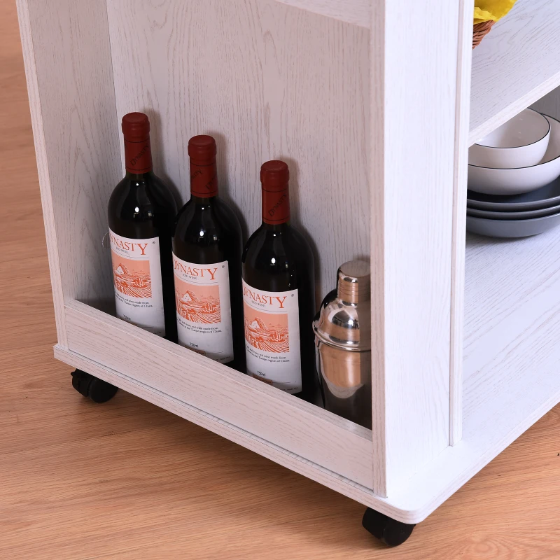 HOMCOM Aparador Auxiliar de Cocina Armario Alacena con Bastidores Laterals, Secciones Abiertas y Cajón Organizador Mueble 75.7x50.2x94cm con 4 Ruedas (2 con frenos ) para Almacenamiento