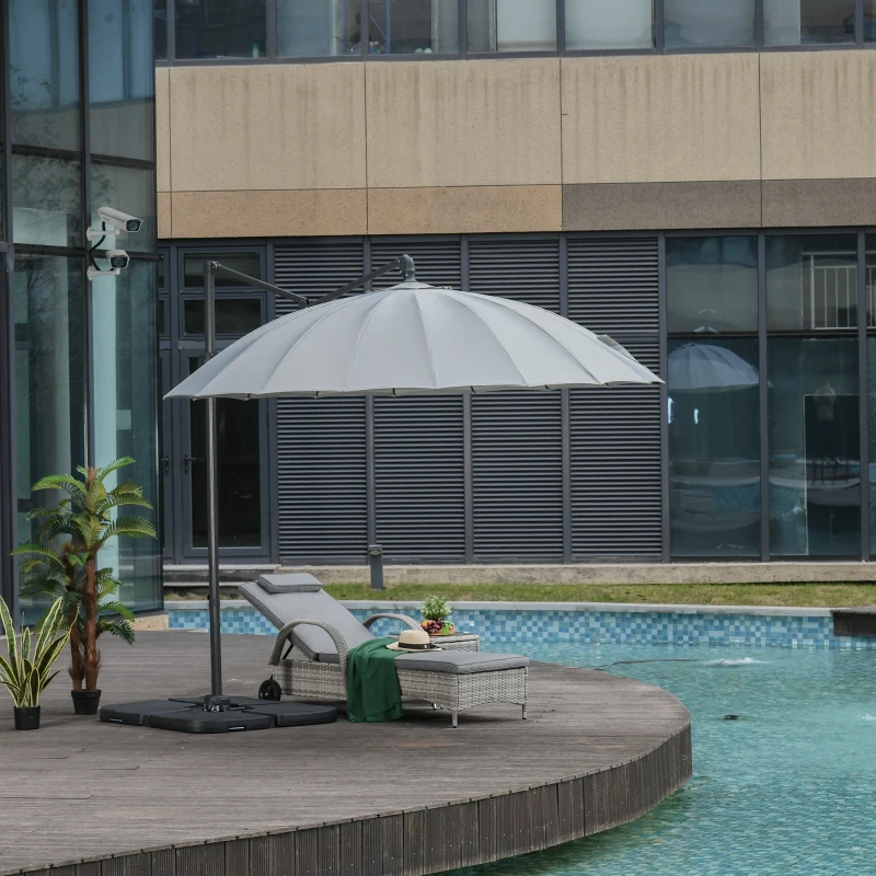 Outsunny Parasol Sombrilla de Jardín Ø300 cm de Diámetro con Manivela y Poste Giratorio 360° Techo Inclinable en 6 Posiciones Base Cruzada Incluida Gris