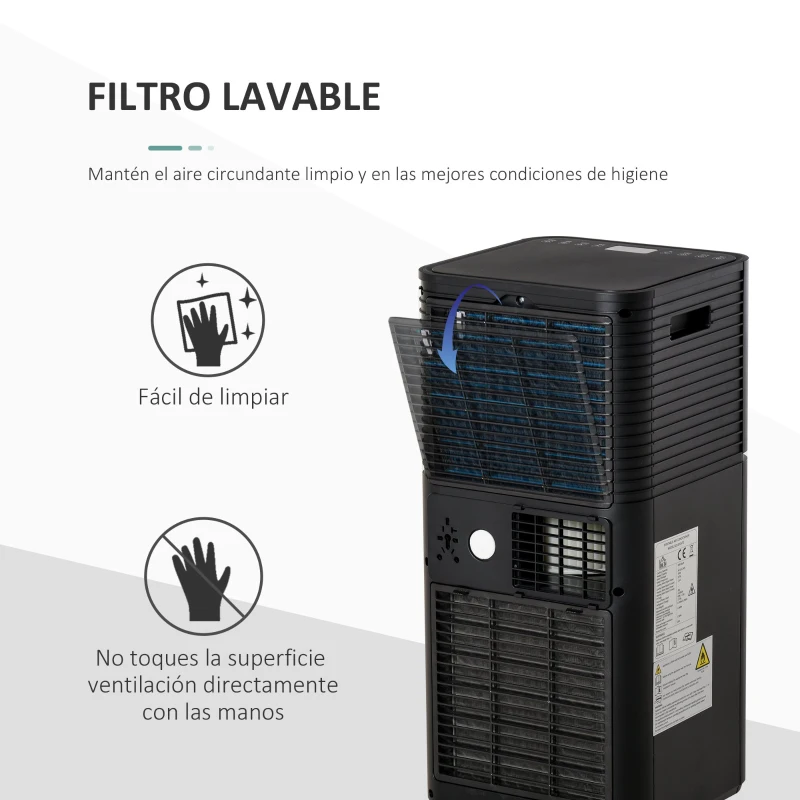 HOMCOM Aire Acondicionado Portátil 5000Btu 4 en 1 Deshumidificador Enfriador R290 Móvil con 2 Velocidades Control Remoto Pantalla LED Temporizador Dormitorio Oficina Hogar Negro