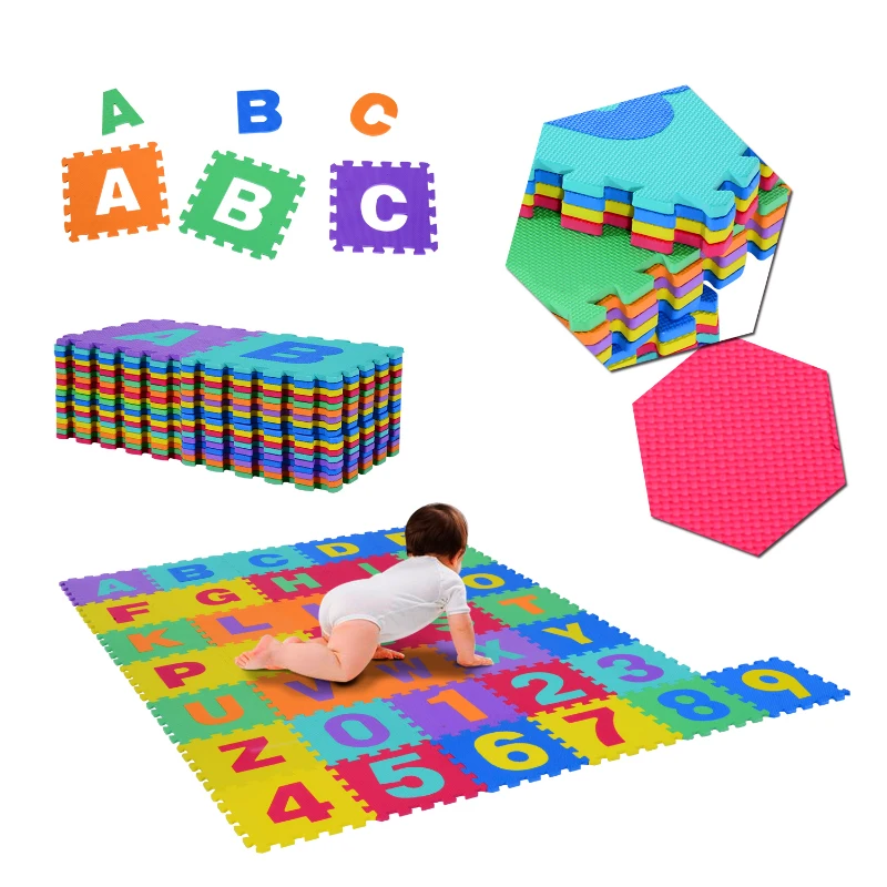 HOMCOM Alfombra Puzle Colchoneta Suave Juego para Niños 36pcs 3.34㎡ Números 0-9 y 26 Letras Alfabeto Goma Espuma EVA