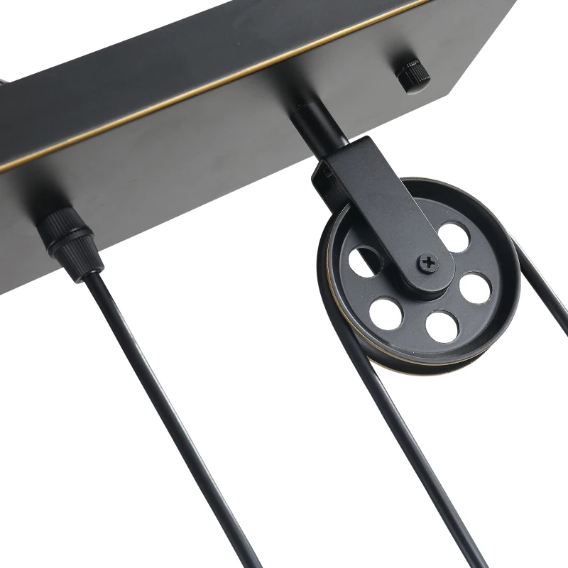 HOMCOM Lámpara Colgante de Estilo Industrial Lámpara de Techo Retro con Poleas Bola de Contrapeso Altura Ajustable 3 Portalámparas Convencionales 90x22x89-180 cm Negro