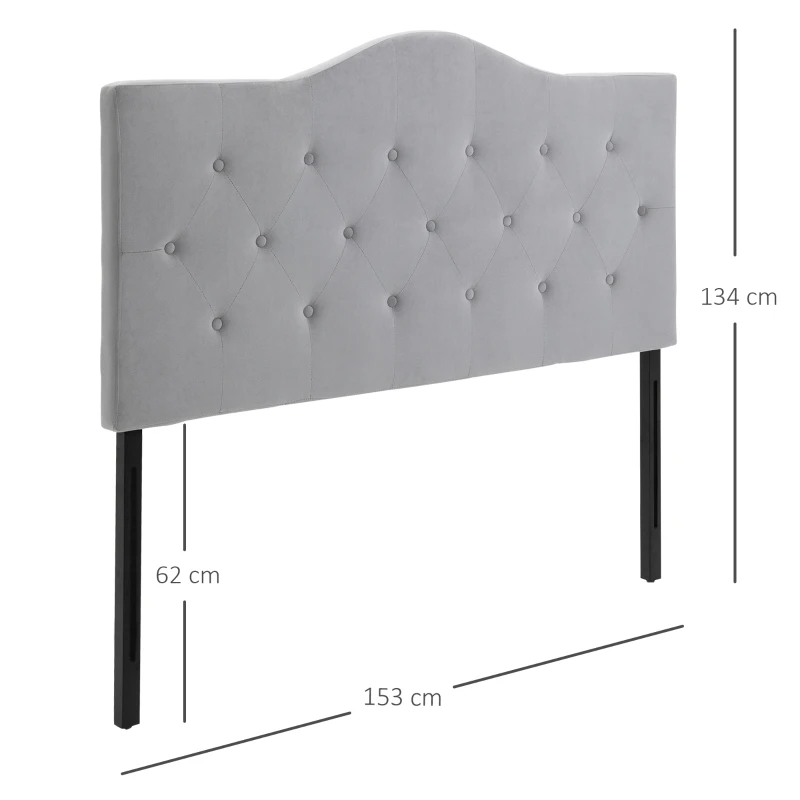 HOMCOM Cabecero de Cama de Madera Tapizado Capitoné para Cama de 150 cm Acolchado de Esponja Cómodo con Patas de Madera de Caucho 153x8x134 cm Gris