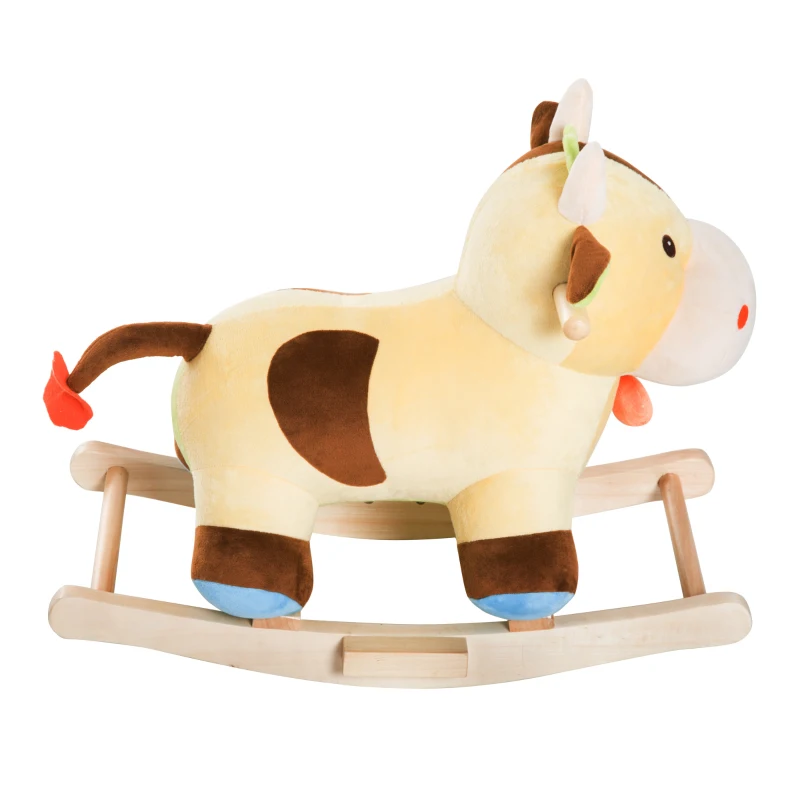 HOMCOM Caballito Balancín de Peluche para Niños +3 Años Forma Vaca 60x34x46cm