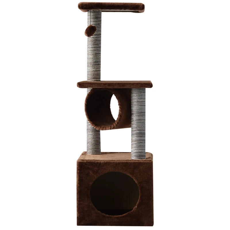 PawHut Árbol para gatos Rascador Grande con Plataformas Casetas Bolas de Juego 35x35x104cm tablero de partículas Cubierto de Felpa Beige