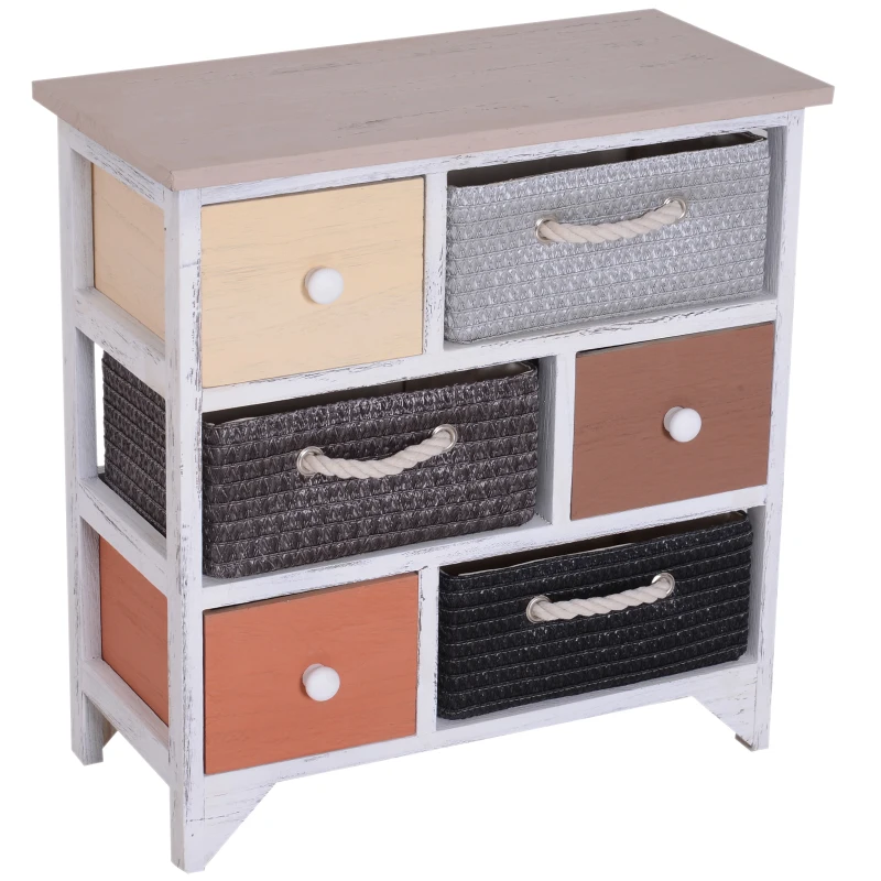 HOMCOM Armario Auxiliar de Almacenamiento Cajonera con 3 Cajones 3 Cestas Extraíbles Cómoda Mesita de Noche de Dormitorio Estantería Organizador 55x27x56.5cm Madera