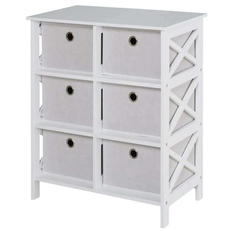 HOMCOM Armario de Almacenje Organizador de 6 Cajones con Marco X en Ambos Lados Diseño Simple Ligero 64,5x37,5x76 cm Blanco