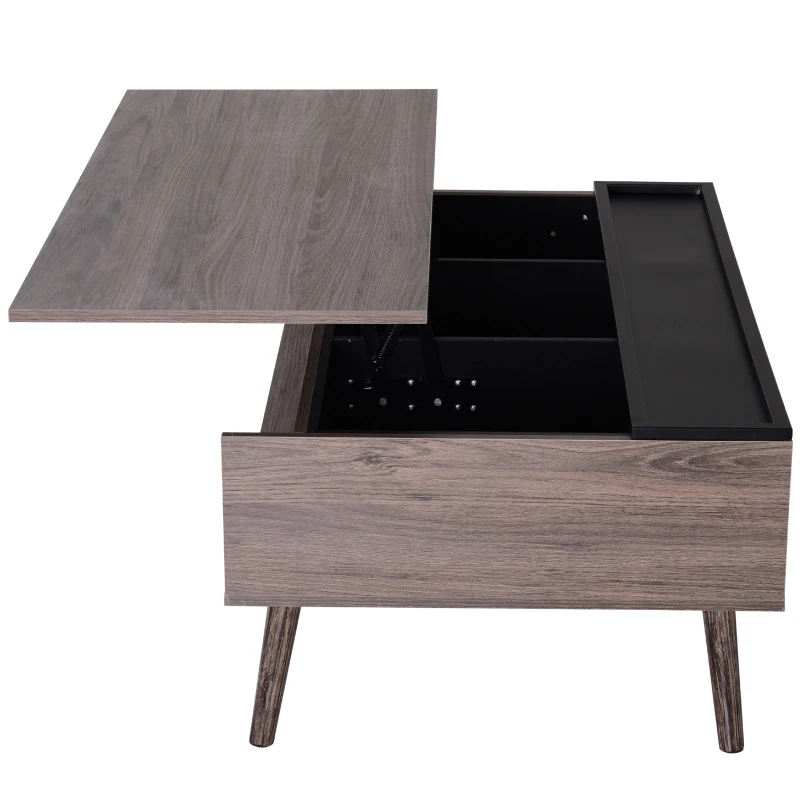 HOMCOM Mesa de Centro Elevable Mesita de Café con 3 compartimientos para Almacenaje para Salón Comedor Moderna Color Marrón y Negro 110x65x39.3cm
