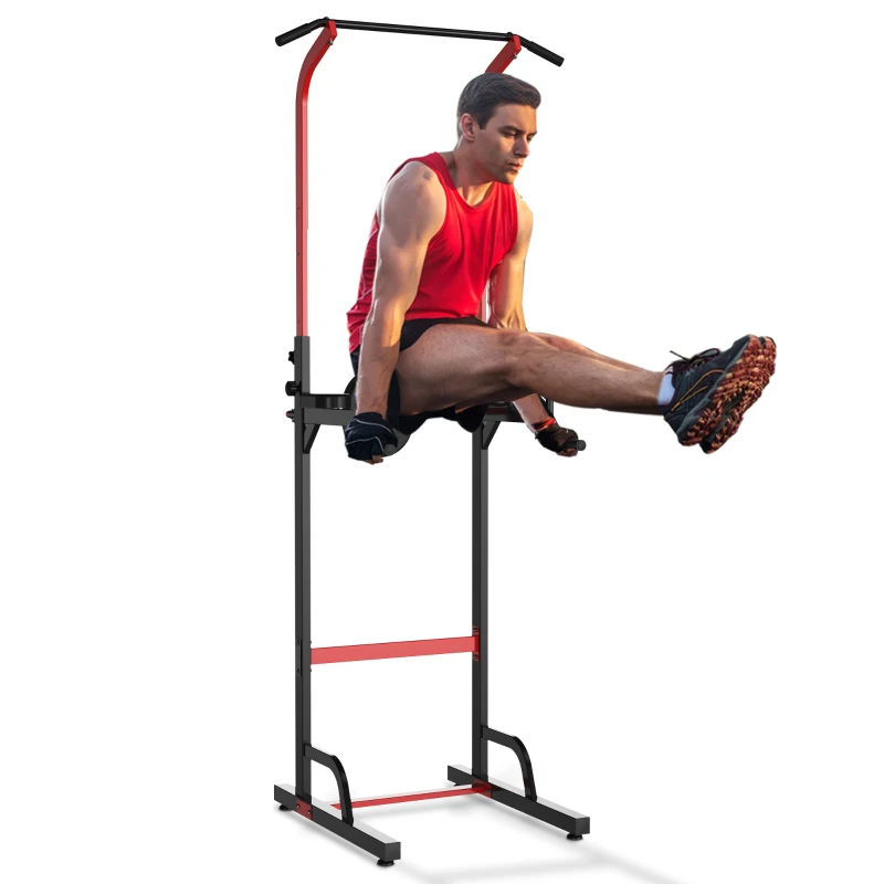 HOMCOM Estación Dip Torre de Dominadas para Hogar Oficina Gimnasio Altura Ajustable con 6 Orificios Tubo de Acero Soporta hasta 120 kg 94x80,5x180-230 cm Negro