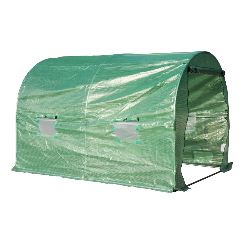 Outsunny Invernadero de Jardín Huerto Tipo Túnel 4 Ventanas Cultivos Plantas y Verduras Cubierta PE 140g/㎡ Impermeable 3x2x1.9m Acero
