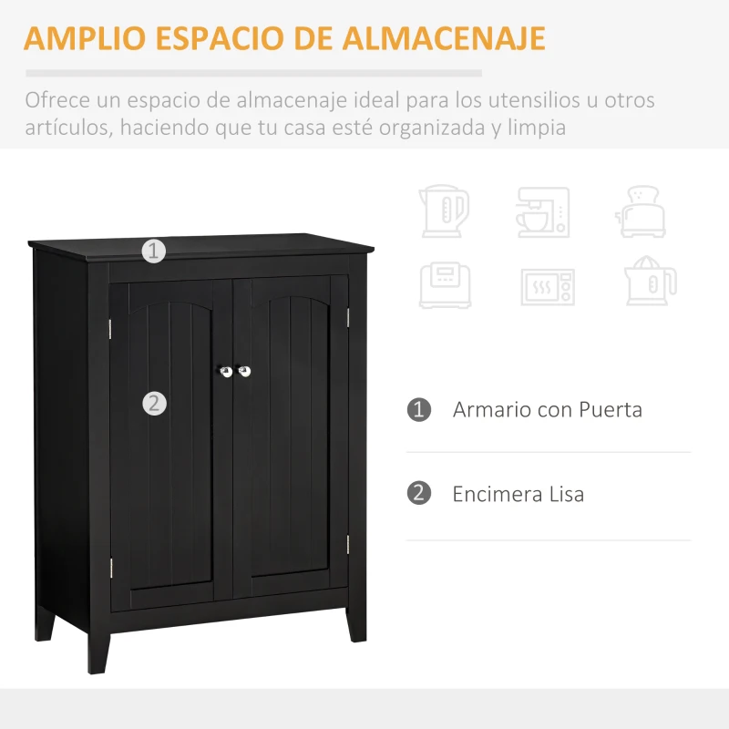 HOMCOM Aparador de Cocina Mueble Auxiliar de Almacenaje con 2 Puertas y Estantes Ajustables para Salón Baño Entrada 70x30x90 cm Negro