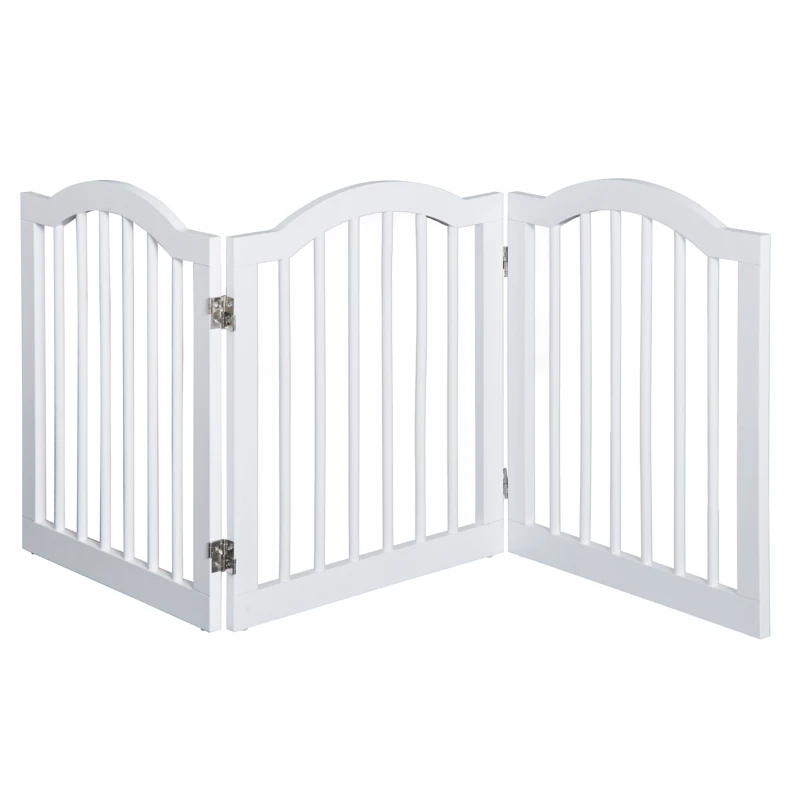 PawHut Barrera de Seguridad Modulable para Mascotas de 3 Paneles Pantalla Barrera de Protección con Sistema Flex de Madera Maciza 154,5x1,8x61 cm Blanco