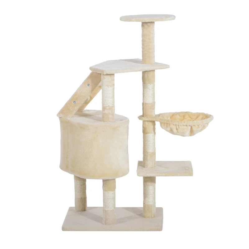 PawHut® Rascador Árbol para Gatos Poste Centro 55x40x125cm Arañar Dormir Jugar Felpa Beige