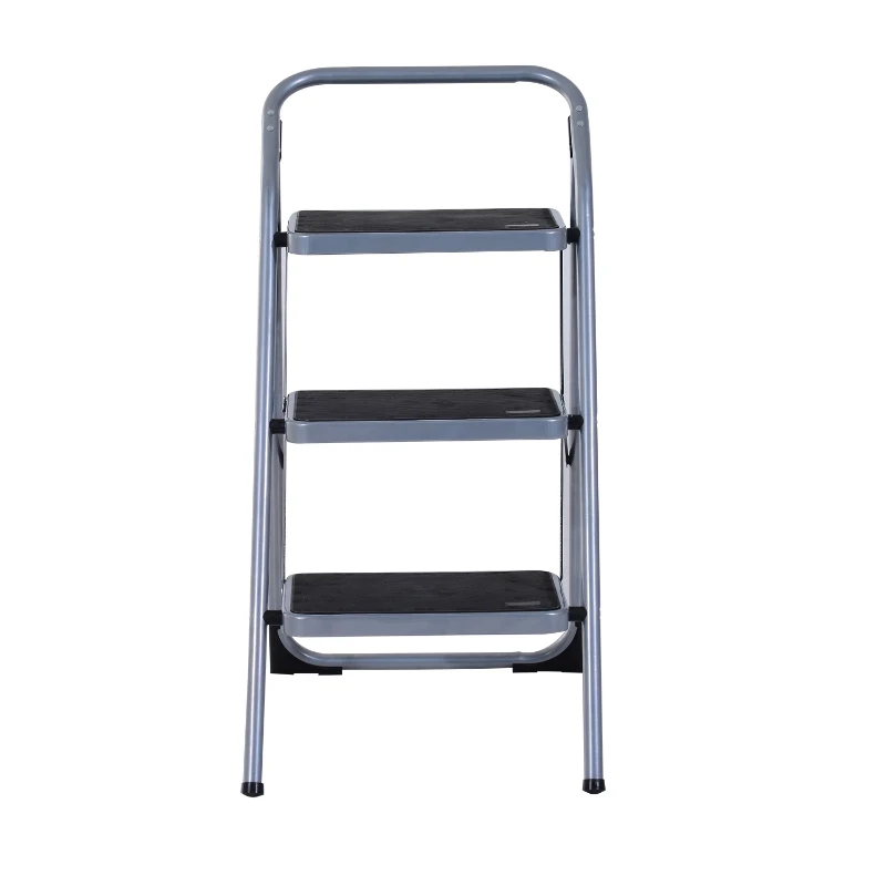 HOMCOM Escalera Plegable de Acero Taburete Escabel Base Antideslizante Tijera 2 Modelos (3 Peldaños)
