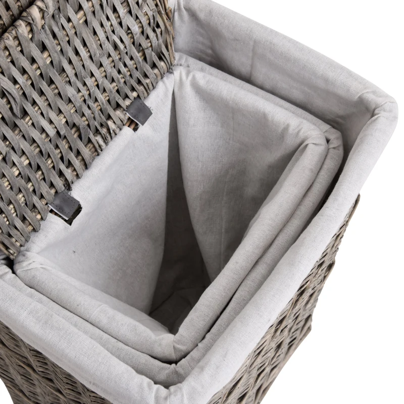 HOMCOM Set de 3 Cesto para Ropa Sucia Mimbre Canastas de Almacenamiento con Tapas y Forros Extraíbles Grueso Gris