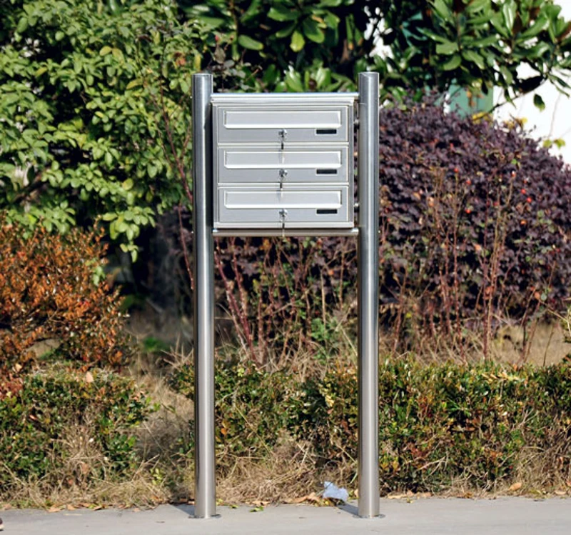 3 Buzones Acero Inoxidable 40x128x27 cm (L x Al x P) buzon de cartas sistema de caja correo 2 llaves / buzon
